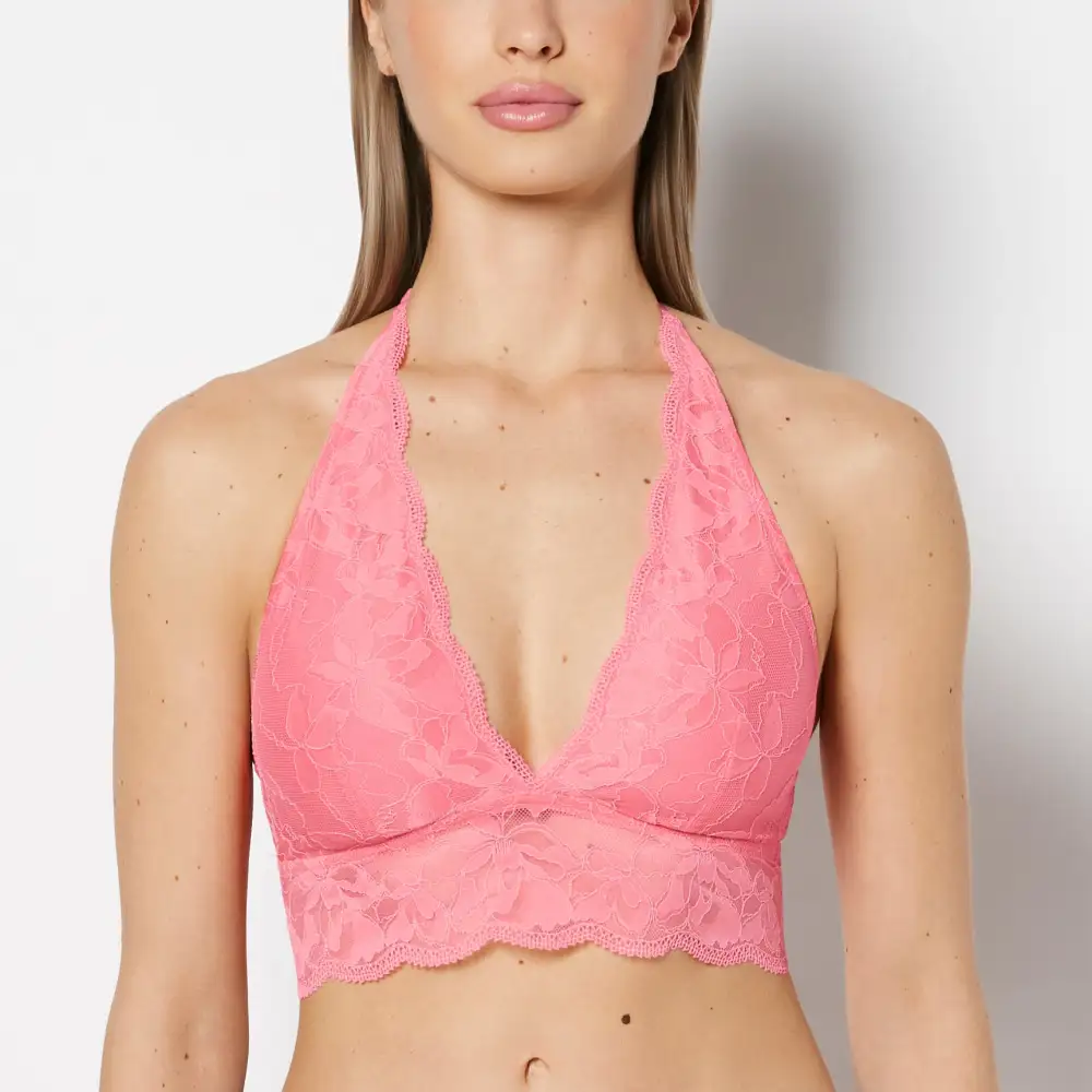 Modern Unlined Halter Bralette With Charmed Lace