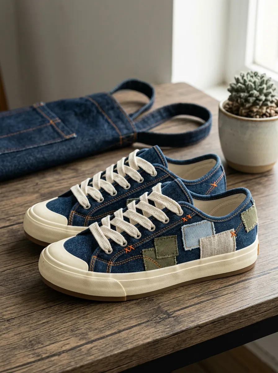 Women's Everyday Patchwork Denim Stitched Skate Shoes