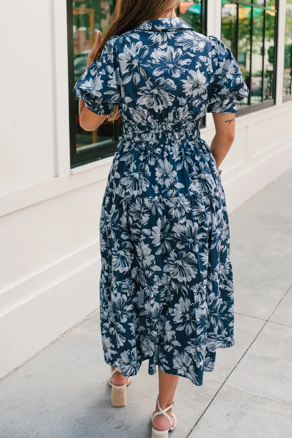 Casual Floral Lapel Midi Dress