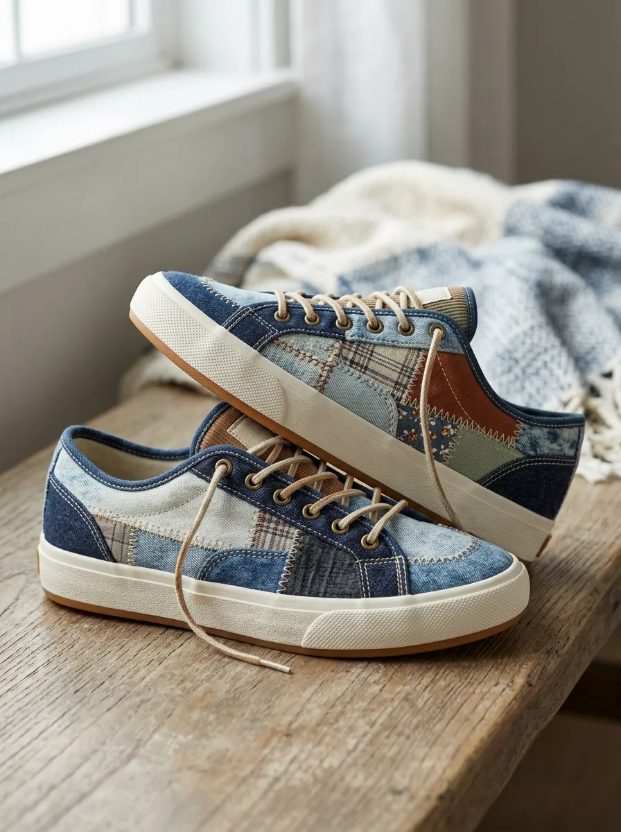Women's Vintage Patchwork Denim Fresh Skate Shoes