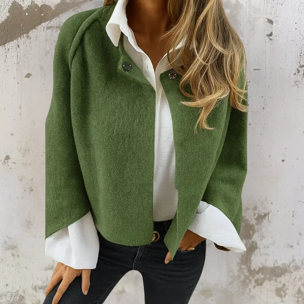 Wool Blend Cropped Single Button Jacket
