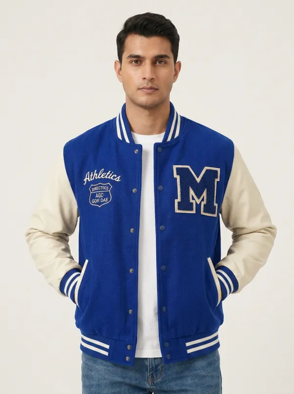 Men's Athletics Letter M Embroidered Wool Baseball Jacket