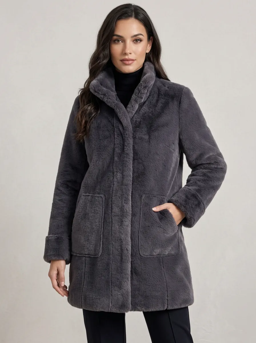Women's Faux Fur Textured Refined Coat