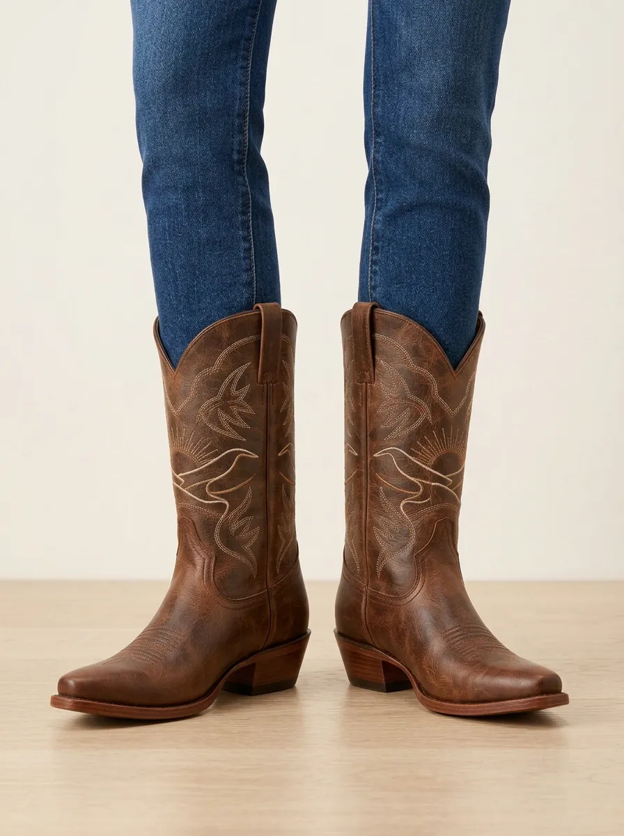 Women's Western Cowgirl Sun Bird Embroidered Cowboy Boots