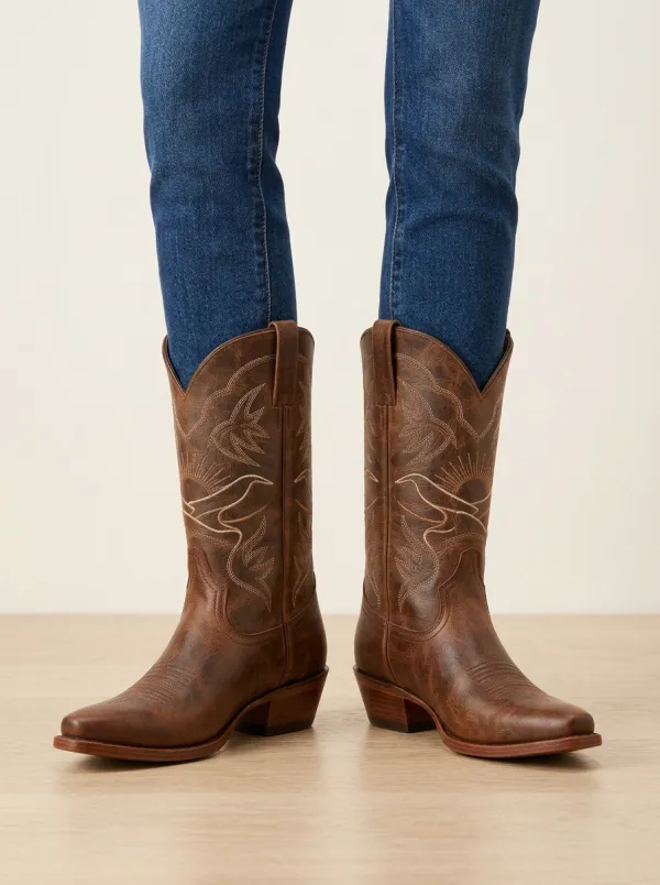 Women's Western Cowgirl Sun Bird Embroidered Cowboy Boots