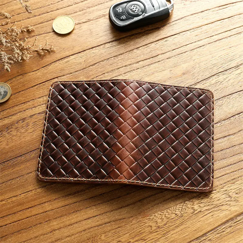 Men's Woven Leather Bifold Wallet