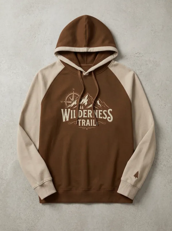 Men's Wilderness Trail Mountain Compass Graphic Raglan Colorblock Pullover Hoodie