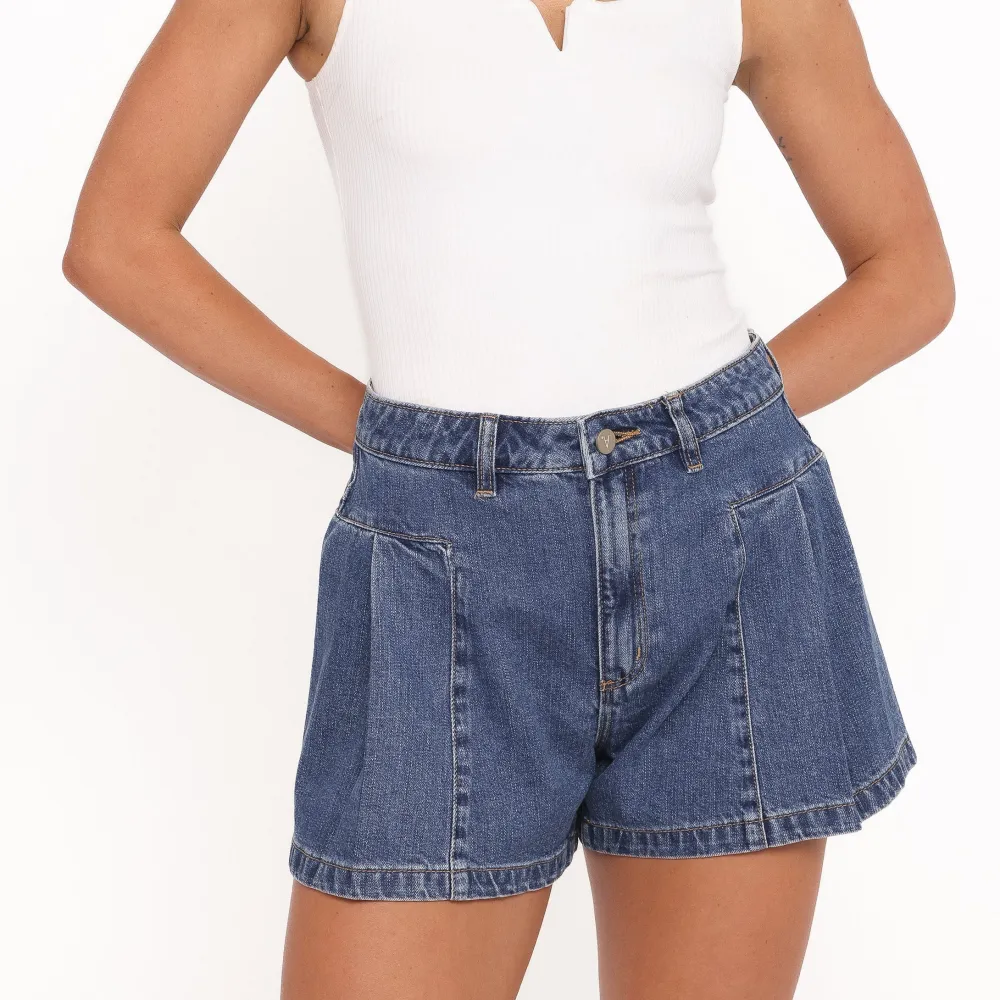 Denim High Waist Pleated Casual Shorts