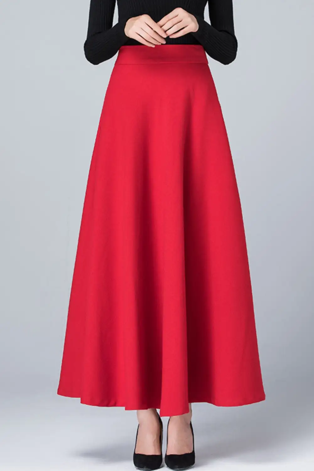 Checkered Polyester A Line High Waist Maxi Skirt