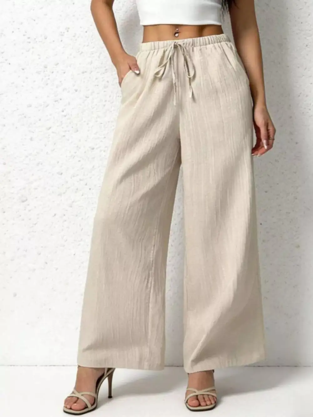 Soft Casual Drawstring Wide Leg Pants