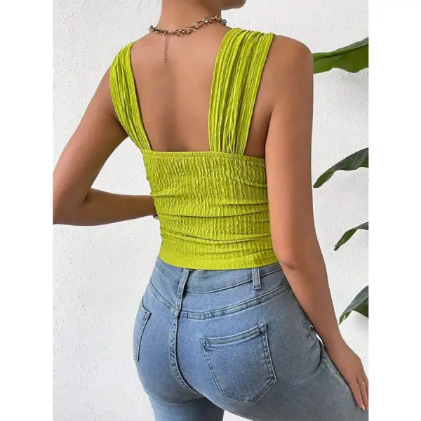 Textured Square Neck Wide Strap Tank