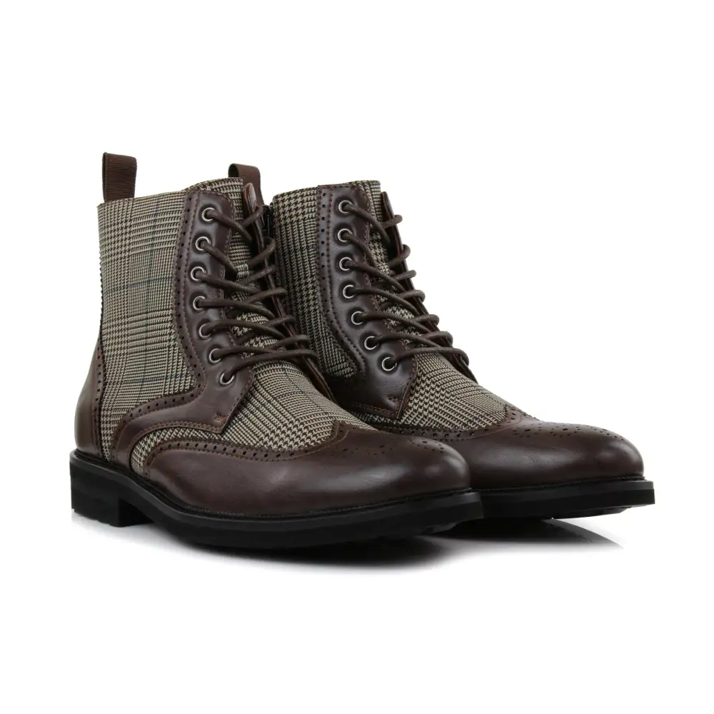 Faux-Leather Wingtip Brogue Motorcycle Boots