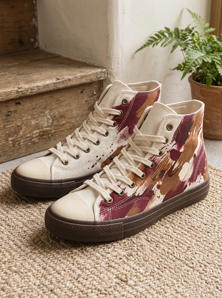 Men's Classic Abstract Paint Splatter Patterned High Top Canvas Shoes
