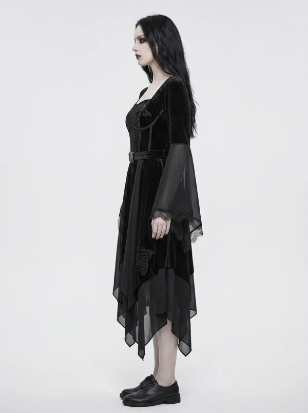 Women's Gothic Skeleton Ribcage Embroidered Velvet Top