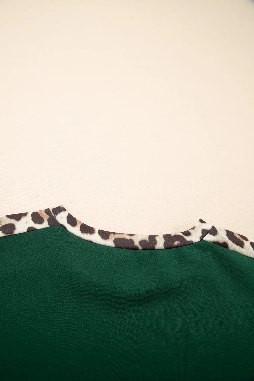 Sea Green Leopard Trim Round Tee
