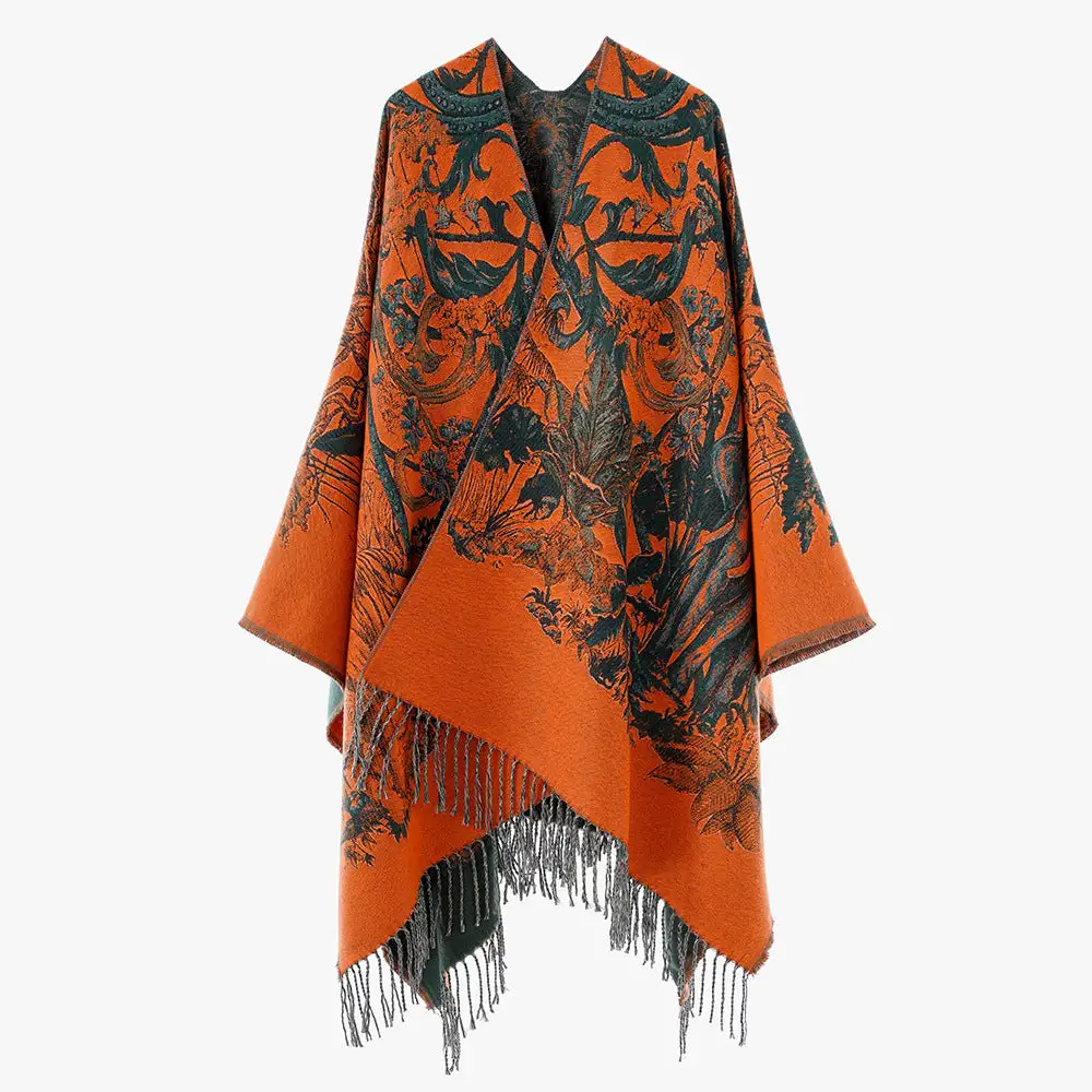 Jacquard Ornamental Fringed Wrap Scarf