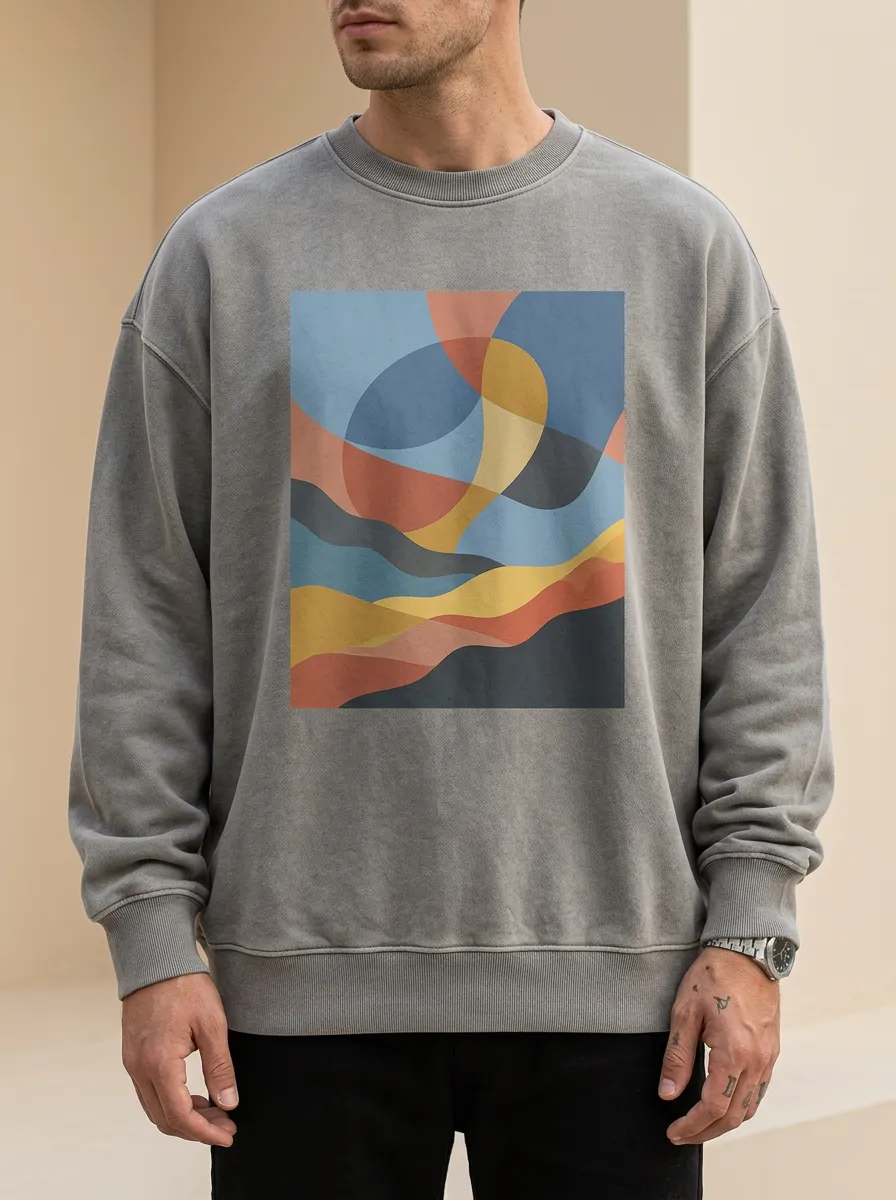 Men's Abstract Art Landscape Printed Crewneck Sweatshirt