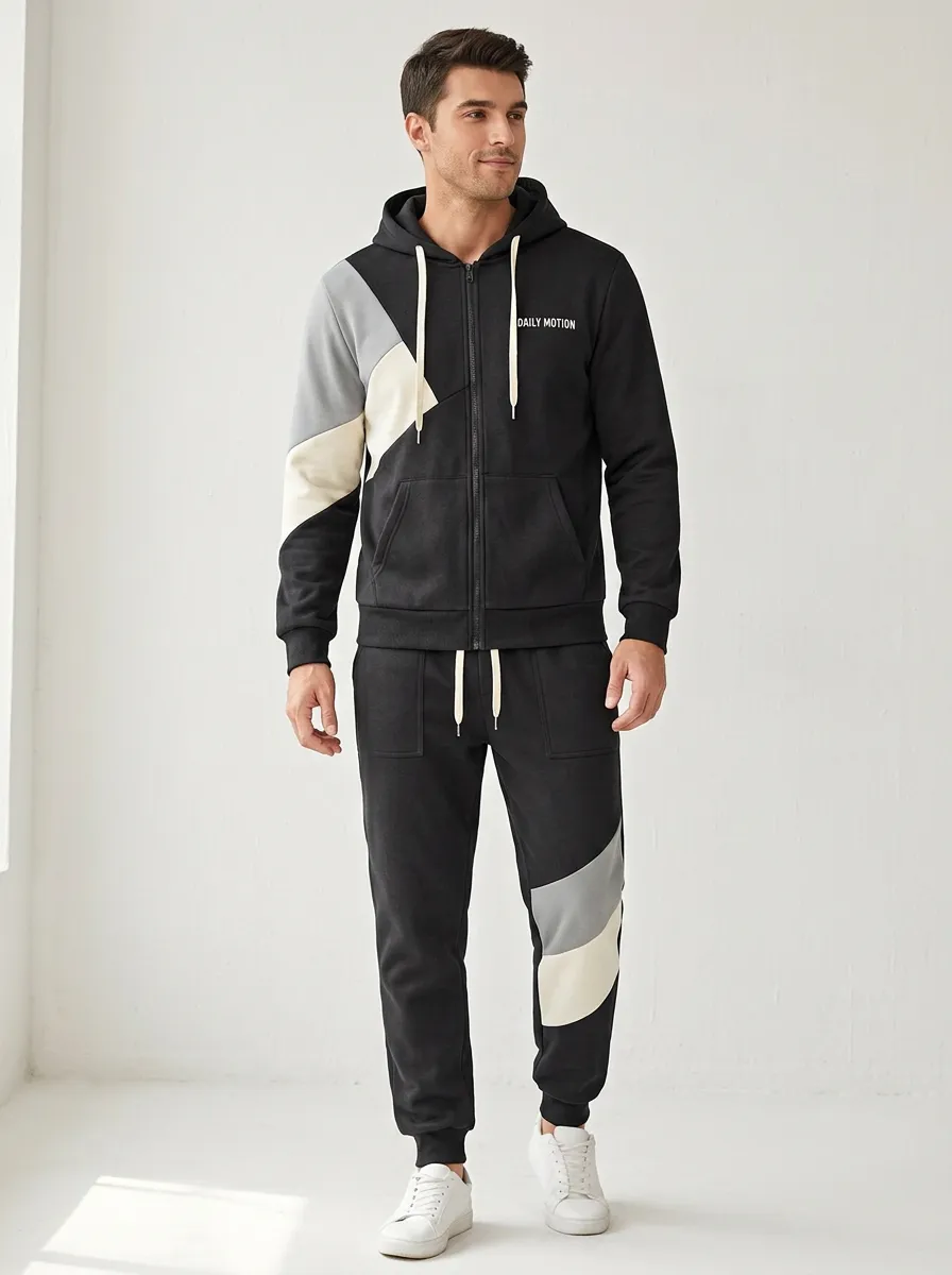 Men's Daily Motion Colorblock Patchwork Print Jogger Set