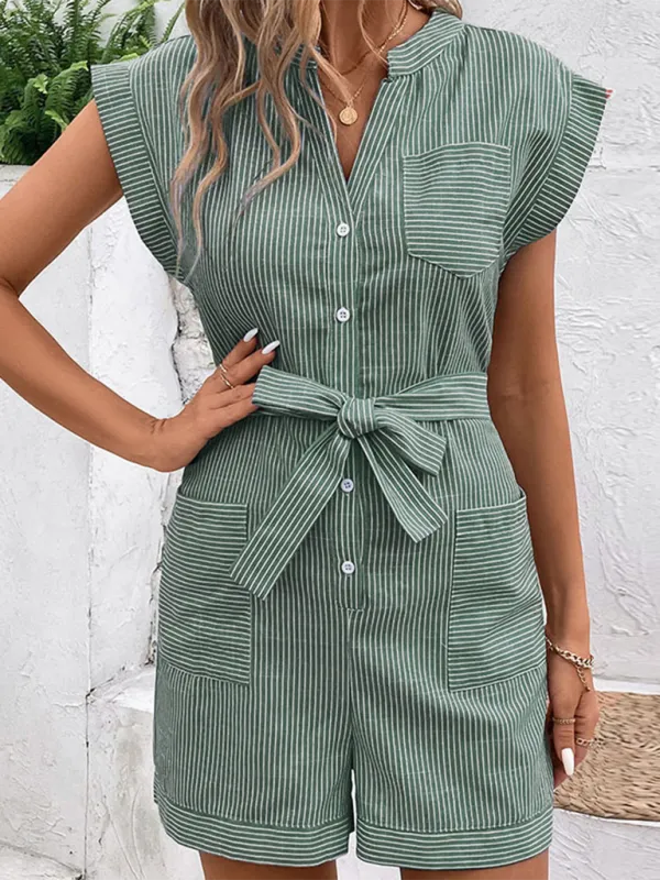 Pinstripe Short Sleeve Jumpsuit Shorts