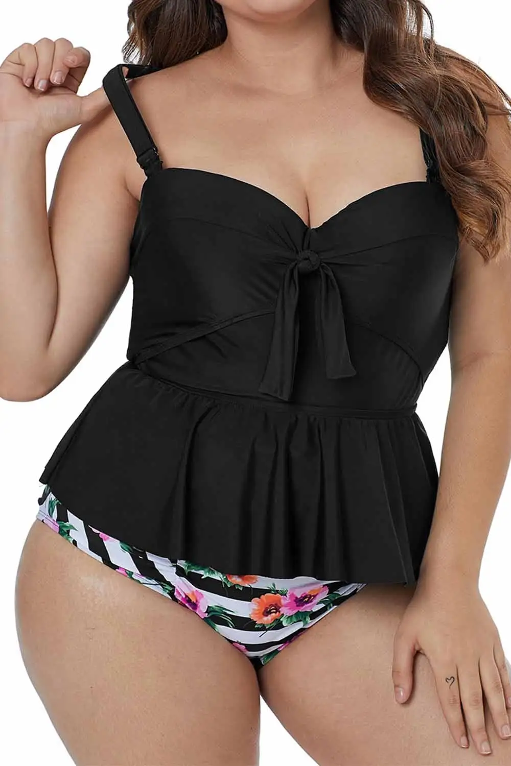 Swimwear Halter Neck Peplum Plus Size Tankini Set