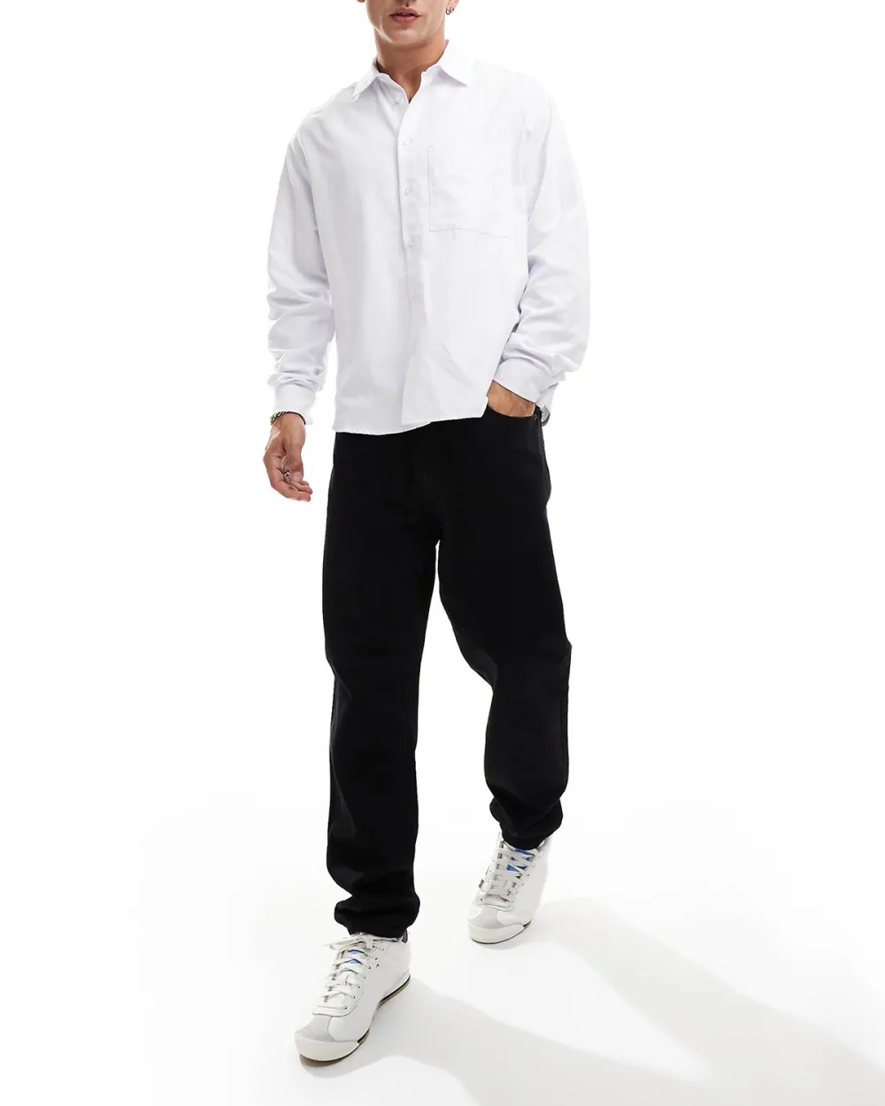 Oversized Oxford Shirt With Pocket In White