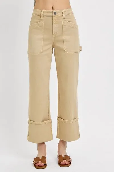 Everyday High Waist Wide Leg Cuffed Denim Jeans