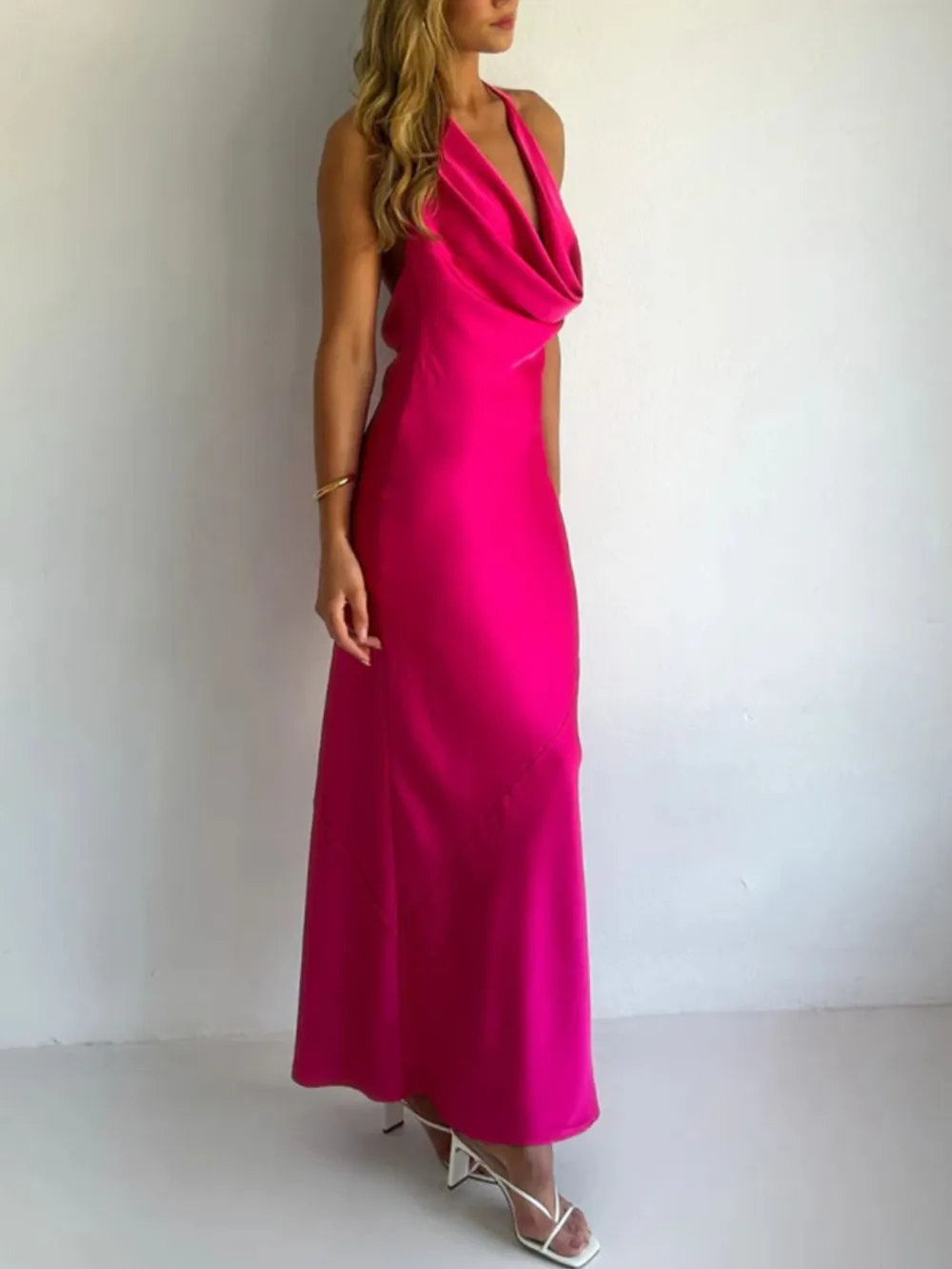 Gathered Detail Satin Maxi Dress