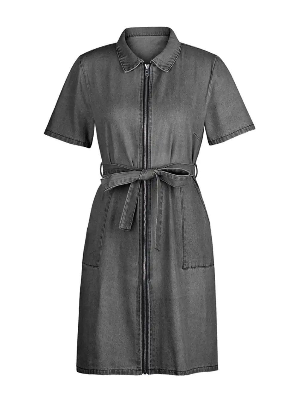 Denim Zip Front Short Sleeve Dress Casual