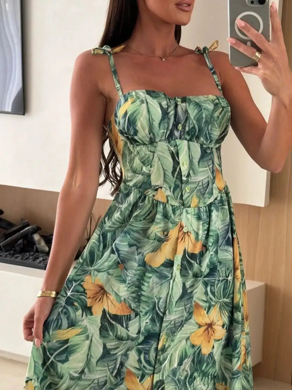 Printed Tie-strap Midi Dress