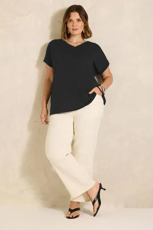Black Button Shoulder T-Shirt