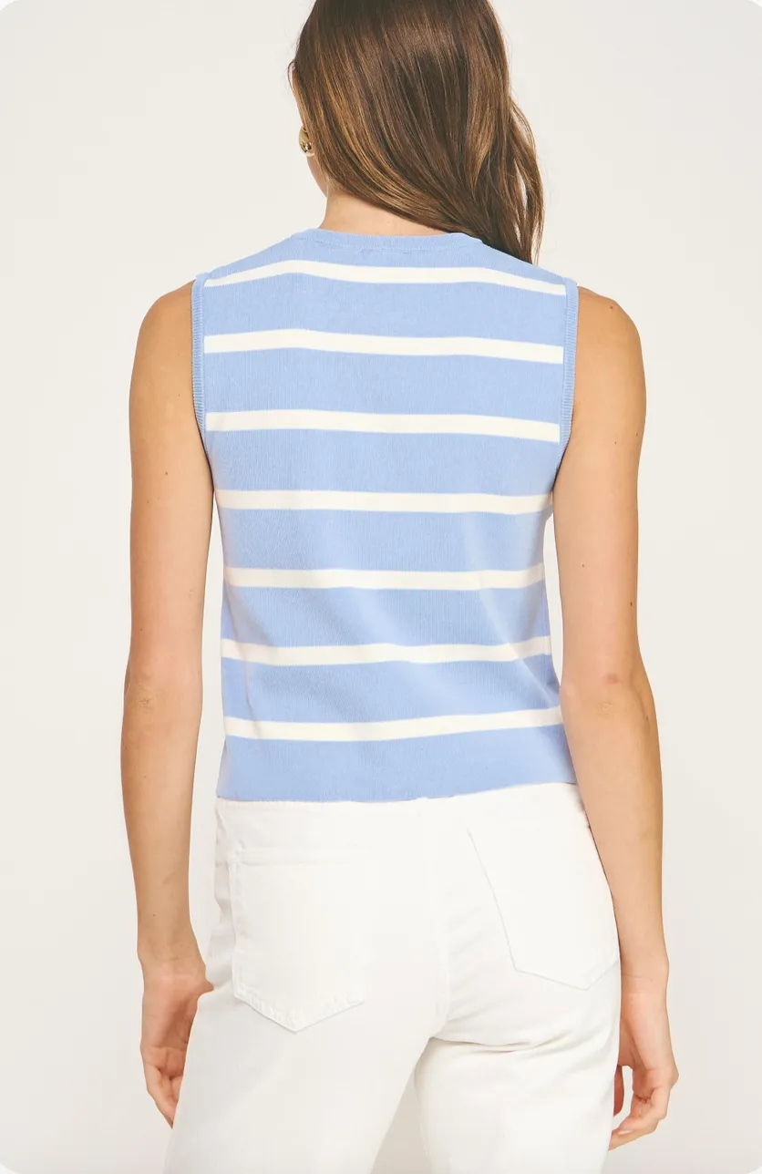 Periwinkle Blue Striped Button Vest Top