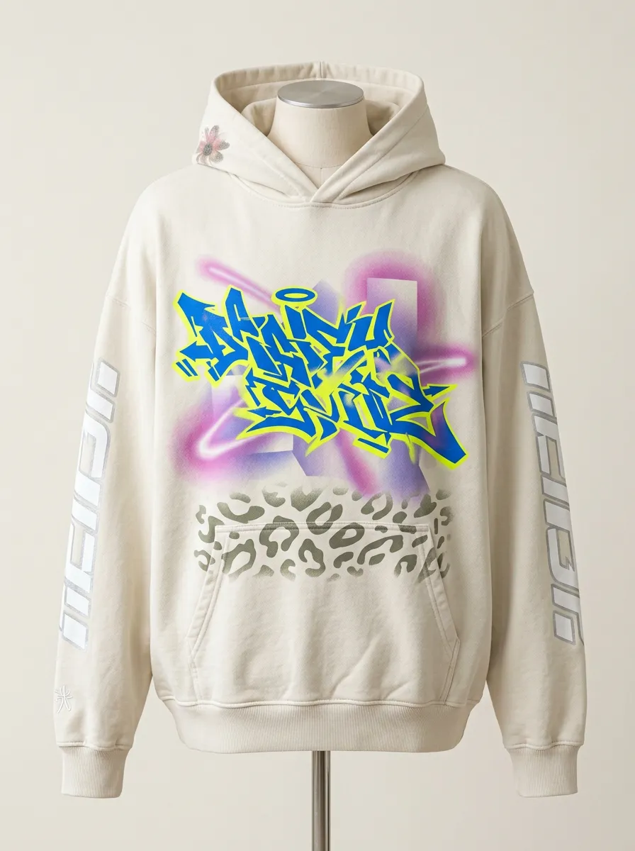 Unisex Streetwear Graffiti Leopard Print Graphic Pattern Mix Hoodie