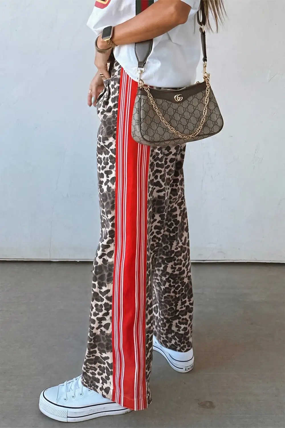 Women's Leopard Patchwork Elastic Waist Jeans