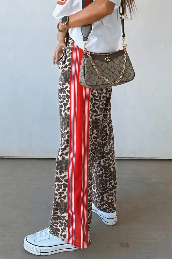Women's Leopard Patchwork Elastic Waist Jeans