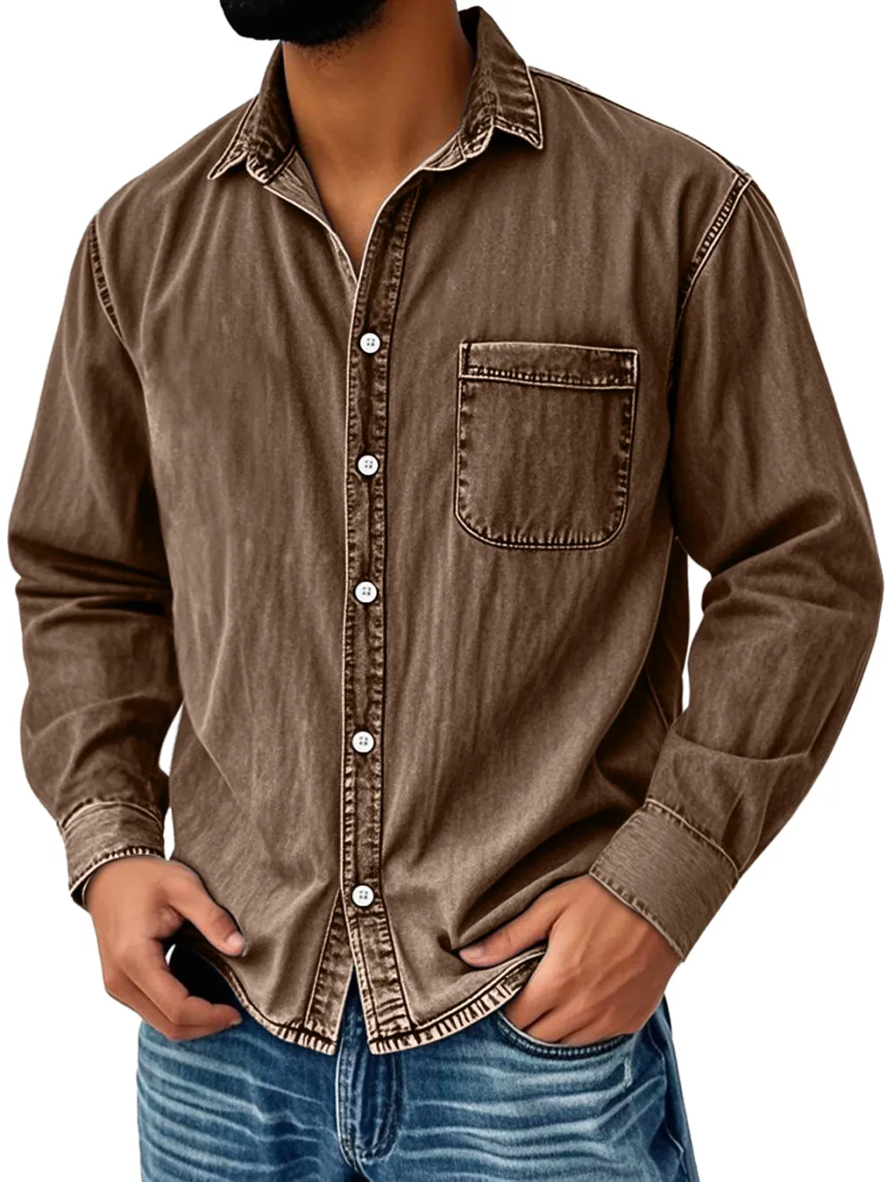 Long Sleeve Camp Collar Pocket Shirt