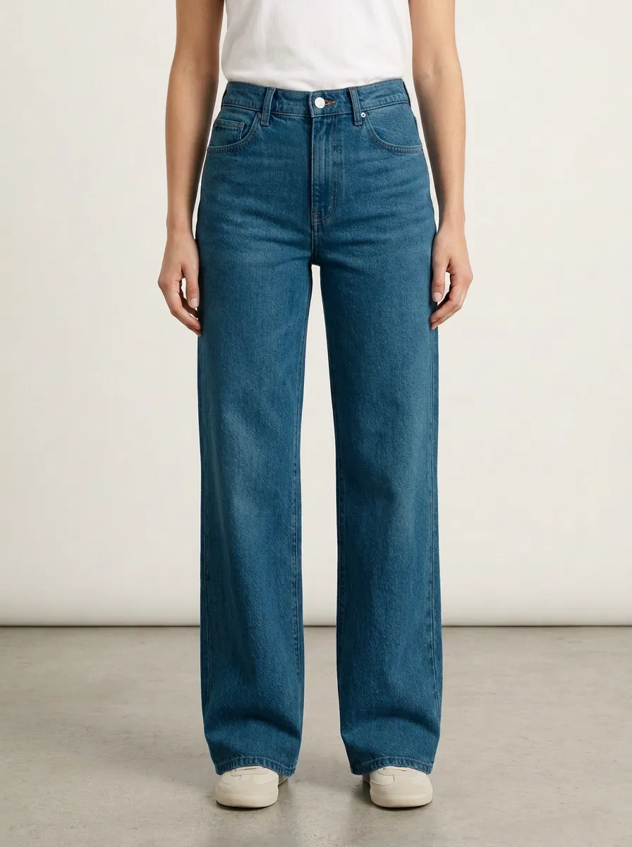 Wide-Leg Washed Denim Casual Denim Jeans