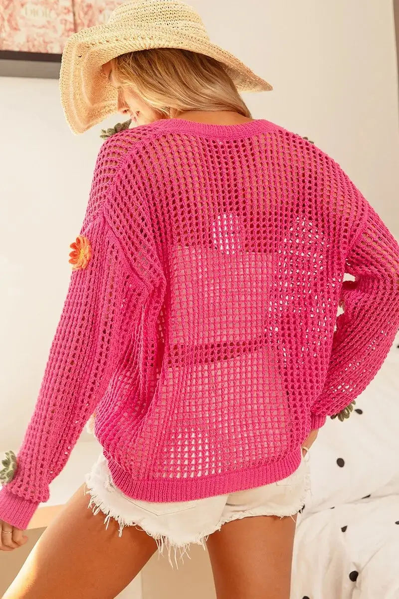 Floral Detail Refined Knit Cardigan