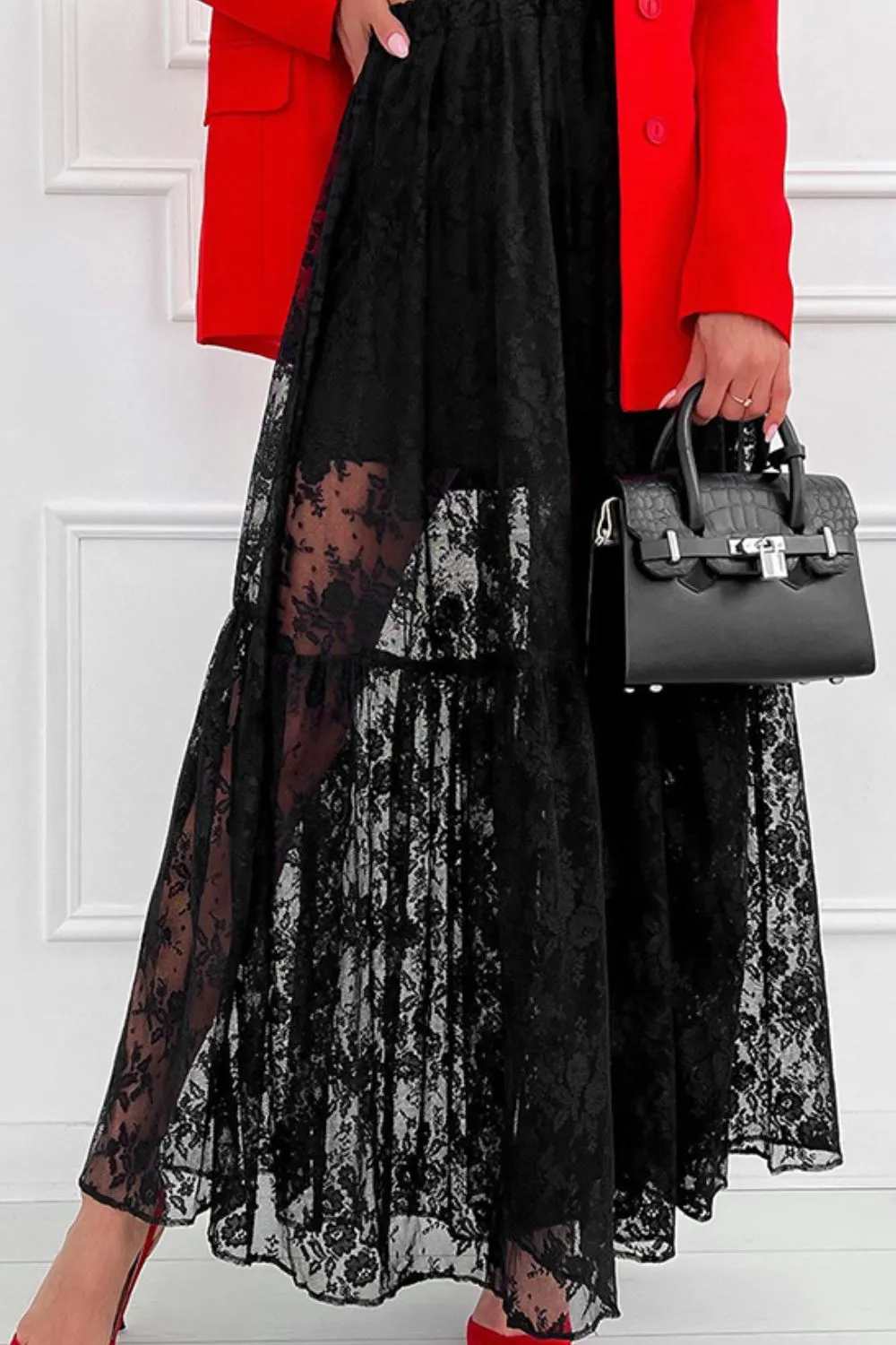 Lace Elastic Maxi Skirt