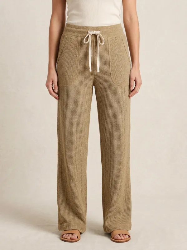 Women's Casual Lounge Waffle Knit Drawstring Wide Leg Pants