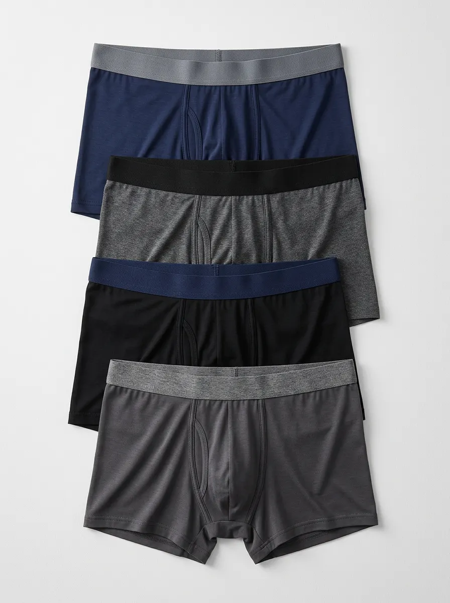 Men's Solid Color Minimalist Cotton Boxer Briefs Underwear Set