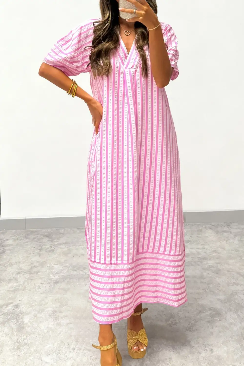 Active Striped V-Neck Mini Dress
