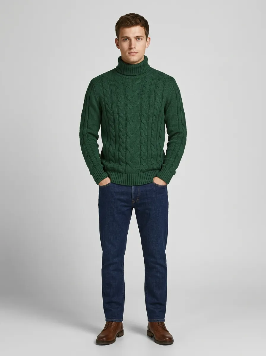 Men's Smart Weekend Cable Knit Turtleneck Sweater