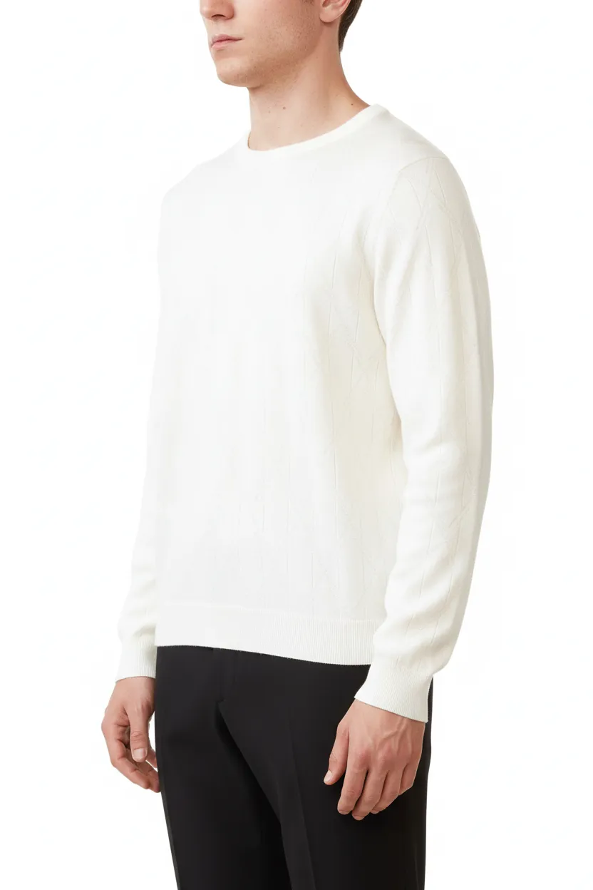 Refined Diamond Pattern Regular Fit Viscose Crew Neck Sweater