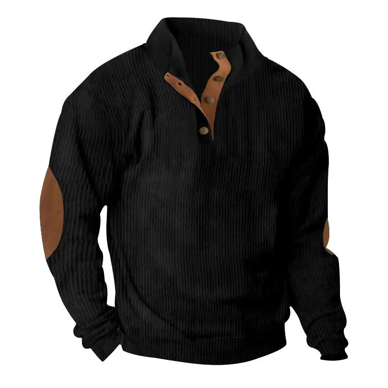 Easy-Wear Corduroy Hoodie With Long Sleeves And Stand Collar