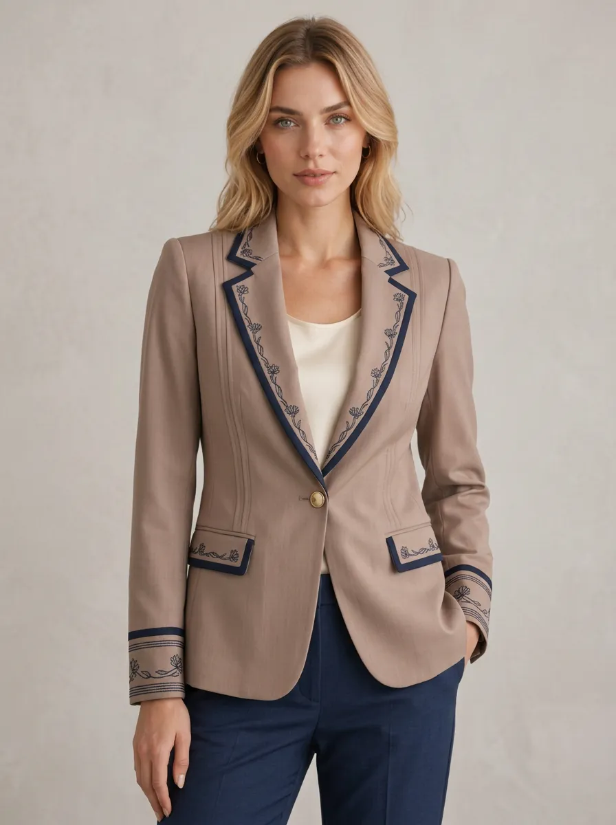 Women's Vintage Floral Embroidery Printed Blazer Jacket