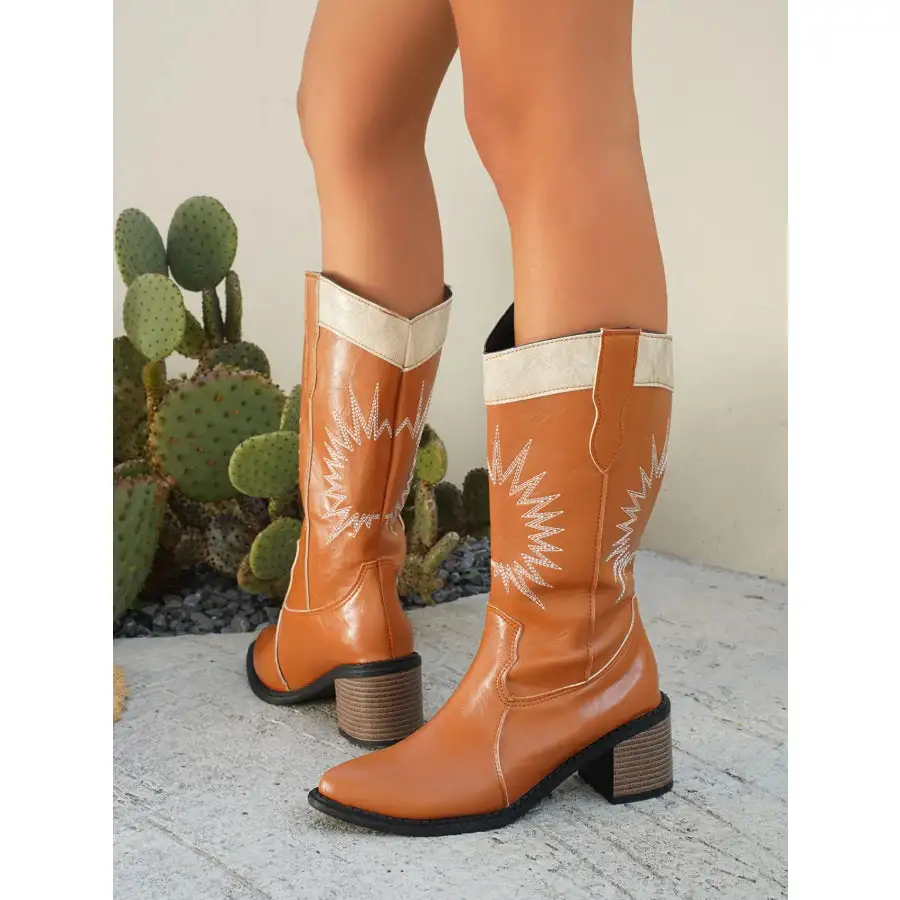Lounge Point Toe Block Heels Boots
