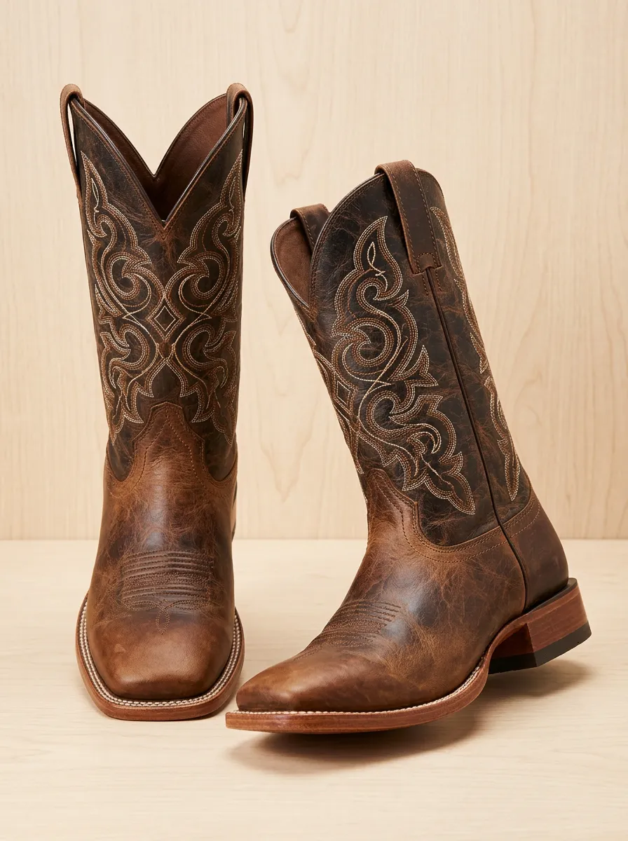 Men's Vintage Inspired Western Cowboy Embroidered Distressed Cowboy Boots