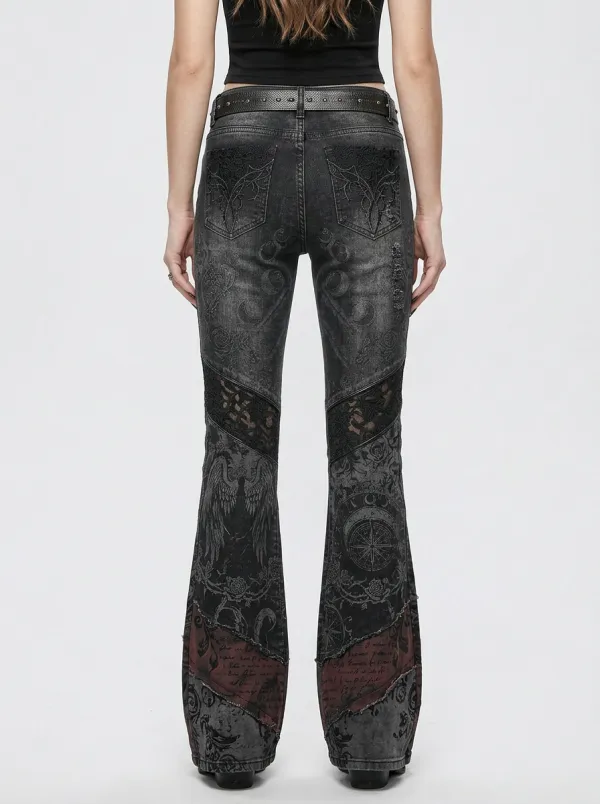 Dark Rose Moon Compass Dark Look Women's Gothic Flare Pants