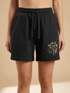 Women's Botanical Line-Art Embroidered Shorts