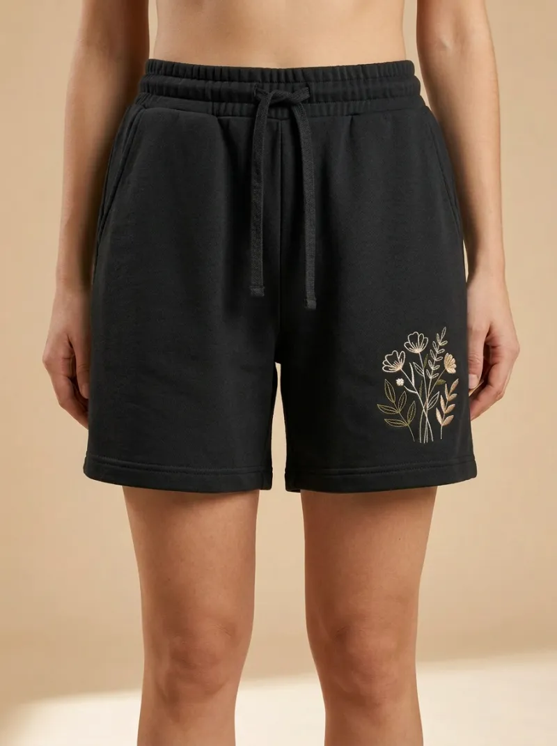 Women's Botanical Line-Art Embroidered Shorts